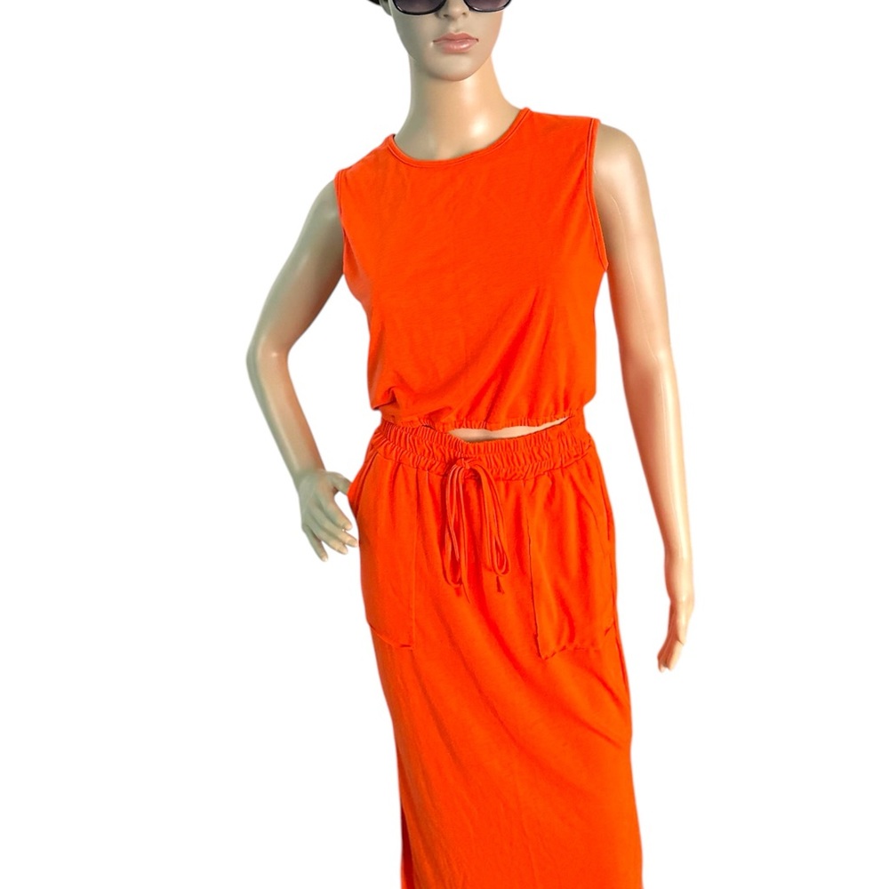 NWOT Amazon Essentials Orange Pencil Skirt Set - Sleeveless Top & Drawstring